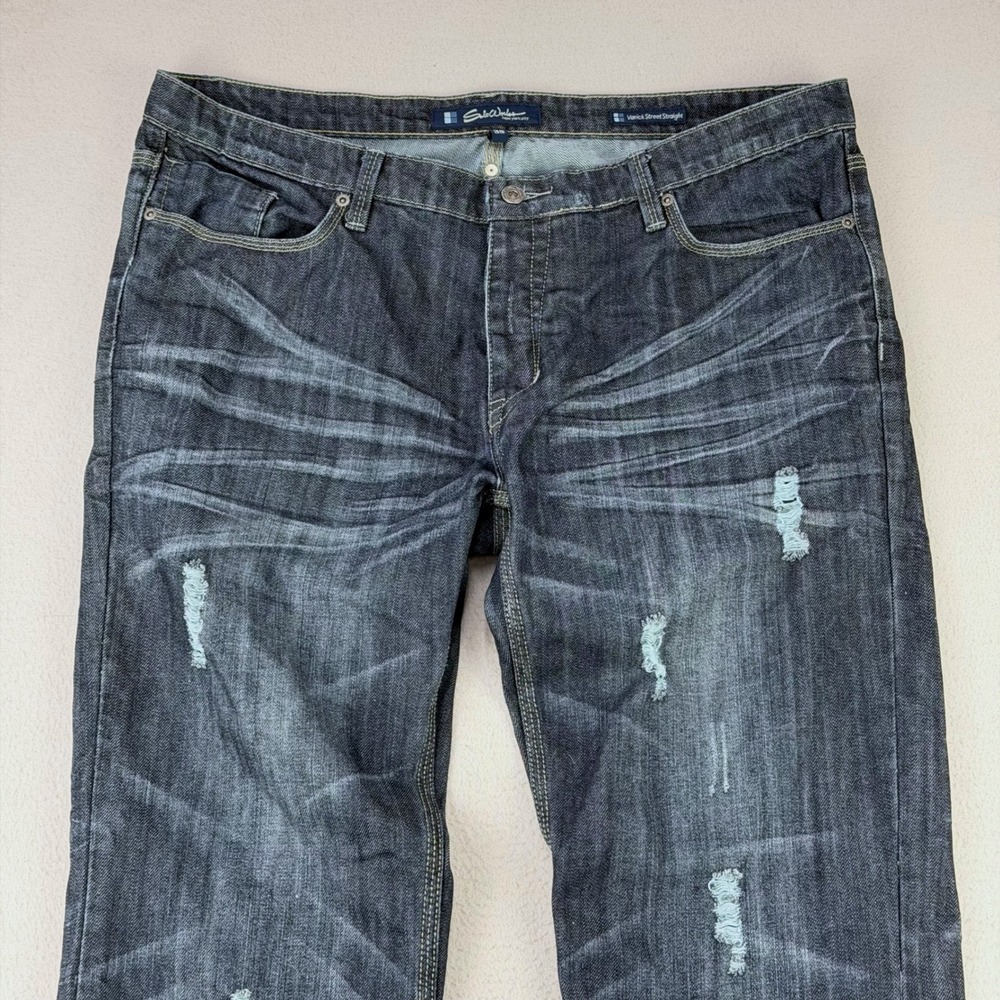 Salt Works‎ Jeans Mens 38x32 Varick Street Straight Blue Faded Distressed Denim